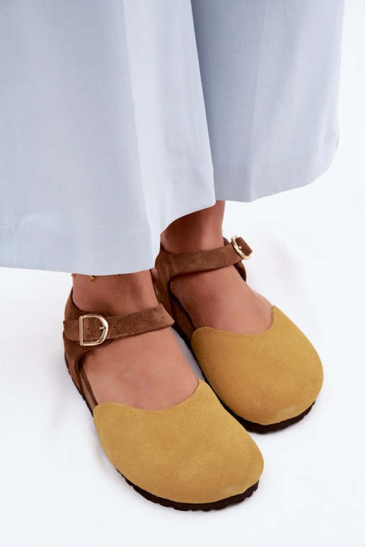 Piel Sandalias mujer anteZakrytymi Palcami Tiene queciejka H7365-07 color amarillo