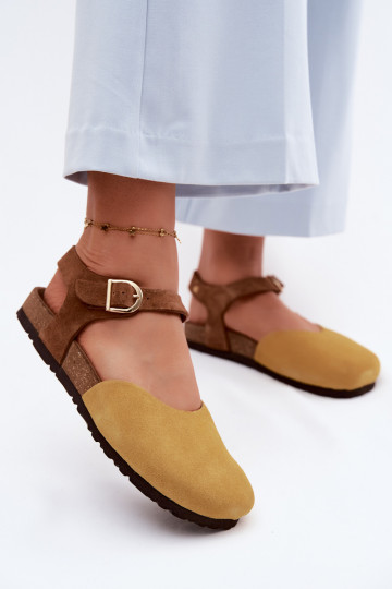 Piel Sandalias mujer anteZakrytymi Palcami Tiene queciejka H7365-07 color amarillo 2