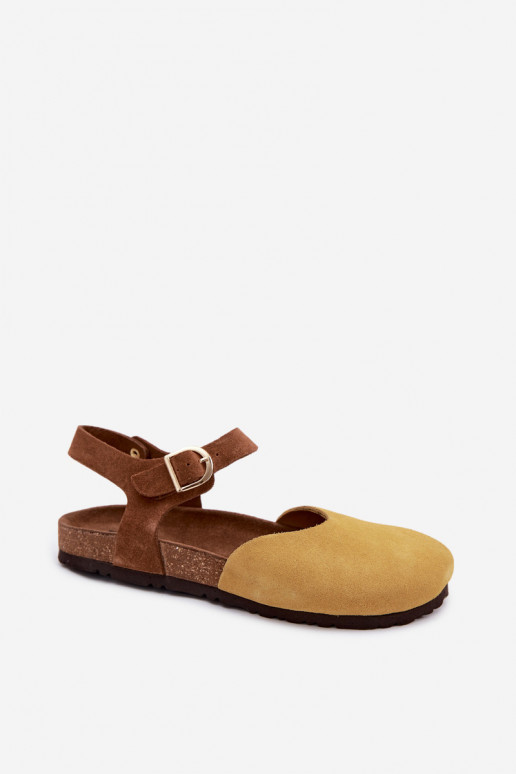 Piel Sandalias mujer anteZakrytymi Palcami Tiene queciejka H7365-07 color amarillo