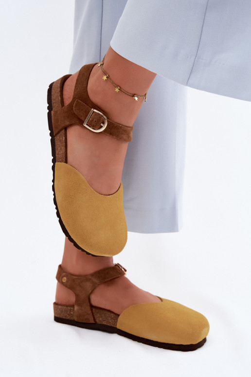 Sandalias de cuero de ante con dedos cerrados Tai turiciejka H7365-07 amarillas