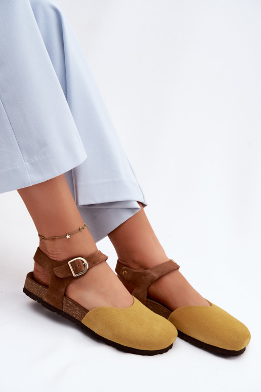 Sandalias de cuero de ante con dedos cerrados Tai turiciejka H7365-07 amarillas