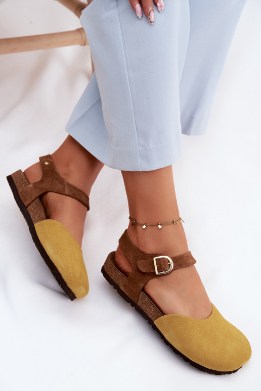 Sandalias de cuero de ante con dedos cerrados Tai turiciejka H7365-07 amarillas