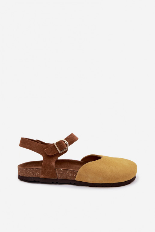 Sandalias de cuero de ante con dedos cerrados Tai turiciejka H7365-07 amarillas