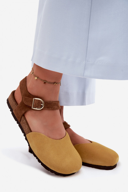 Sandalias de cuero de ante con dedos cerrados Tai turiciejka H7365-07 amarillas