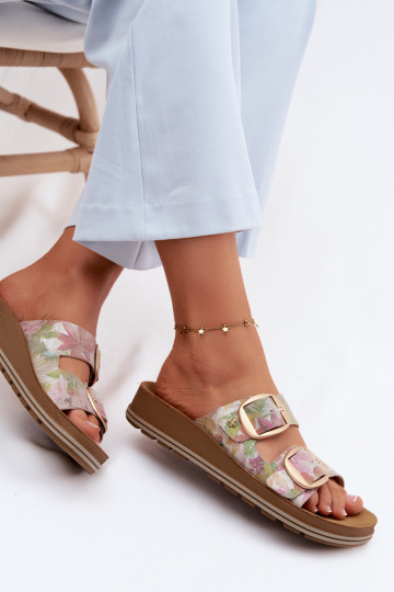 Zapatillas de cuero con estampado y hebillas en varios colores