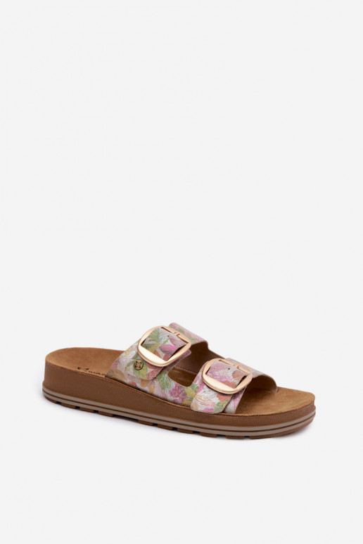 Zapatillas de cuero con estampado y hebillas en varios colores