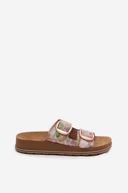 Zapatillas de cuero con estampado y hebillas en varios colores