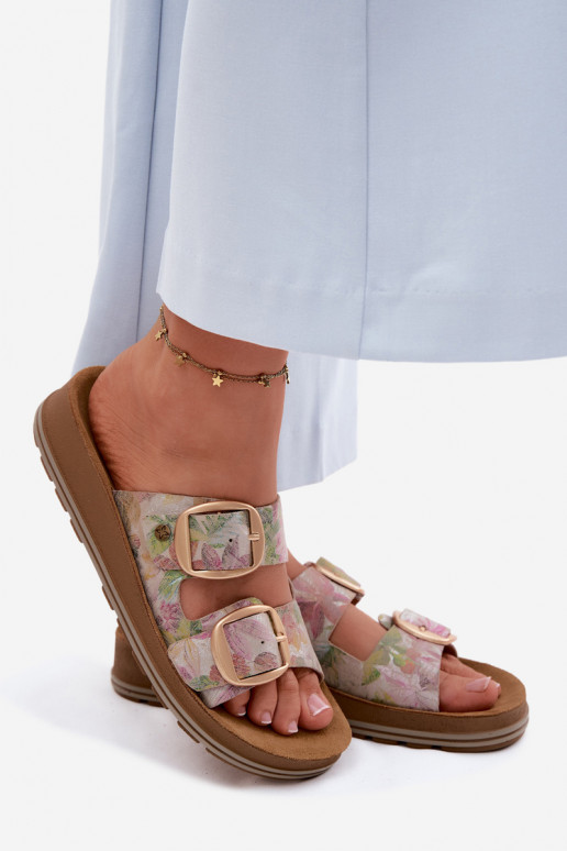 Zapatillas de cuero con estampado y hebillas en varios colores