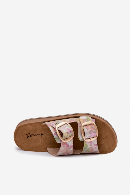 Zapatillas de cuero con estampado y hebillas en varios colores