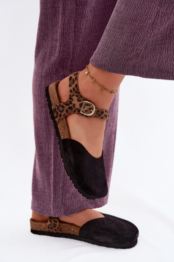 Piel Sandalias mujer anteZakrytymi Palcami Tiene queciejka H7365-01 de color negro