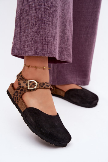 Piel Sandalias mujer anteZakrytymi Palcami Tiene queciejka H7365-01 de color negro 2