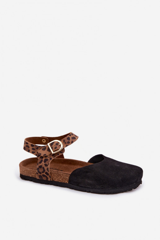 Sandalias de cuero de ante para mujer con puntera cerrada en negro