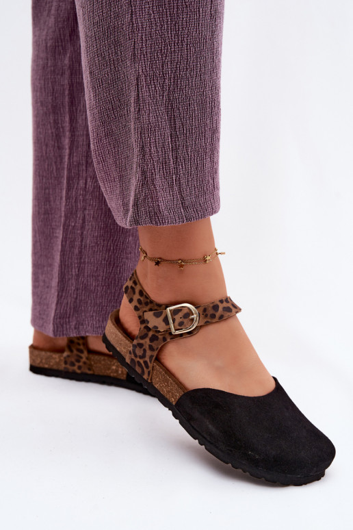 Sandalias de cuero de ante para mujer con puntera cerrada en negro