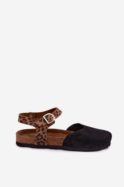 Sandalias de cuero de ante para mujer con puntera cerrada en negro