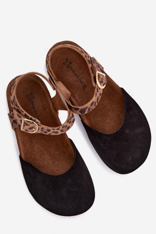 Sandalias de cuero de ante para mujer con puntera cerrada en negro