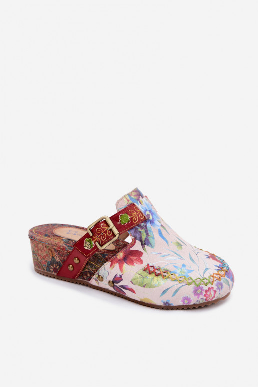 Zapatillas de cuero para mujer con plataforma y flores en varios colores