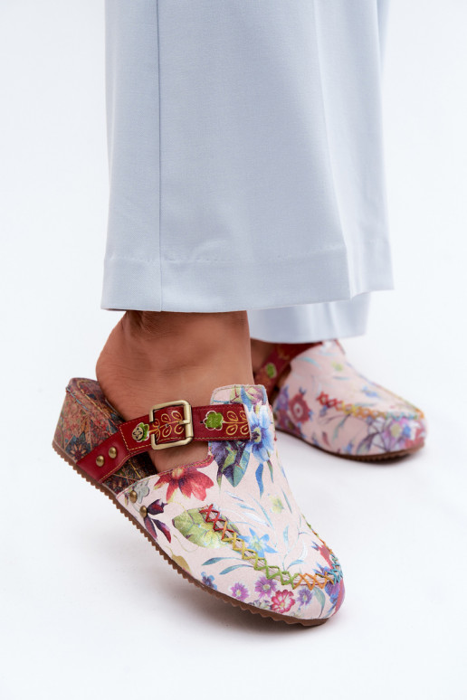 Zapatillas de cuero para mujer con plataforma y flores en varios colores