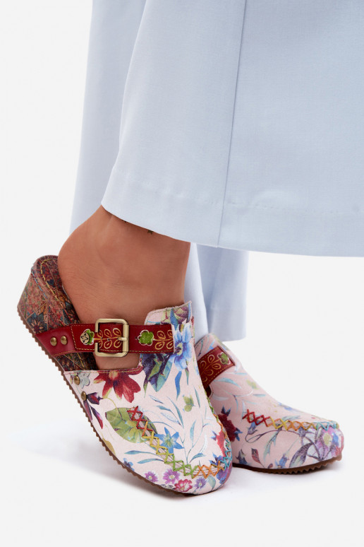 Zapatillas de cuero para mujer con plataforma y flores en varios colores