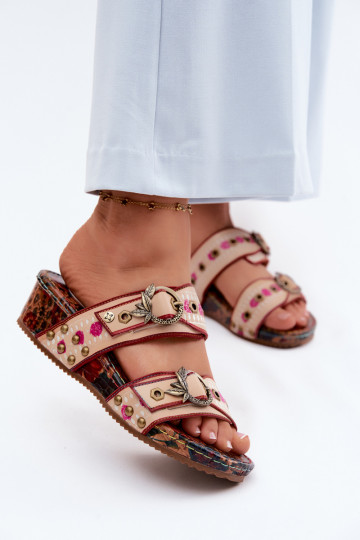 Piel Estampado zapatillas de mujer con una plataforma Tiene queciejka K7406-04 Colores diferentes 2