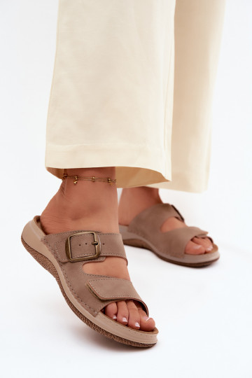 Zapatillas de mujer con hebillas y cierre adhesivo en marrón 2