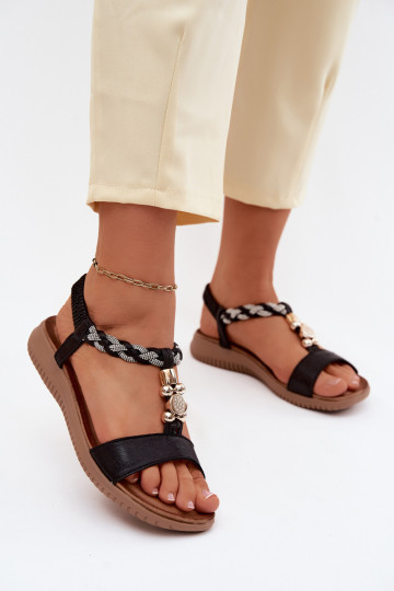 Sandalias planas para mujer en negro 2