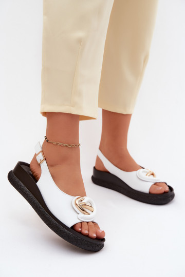 Piel Sandalias plataforma con adornos S.Barski KV61-6047 el color blanco 2