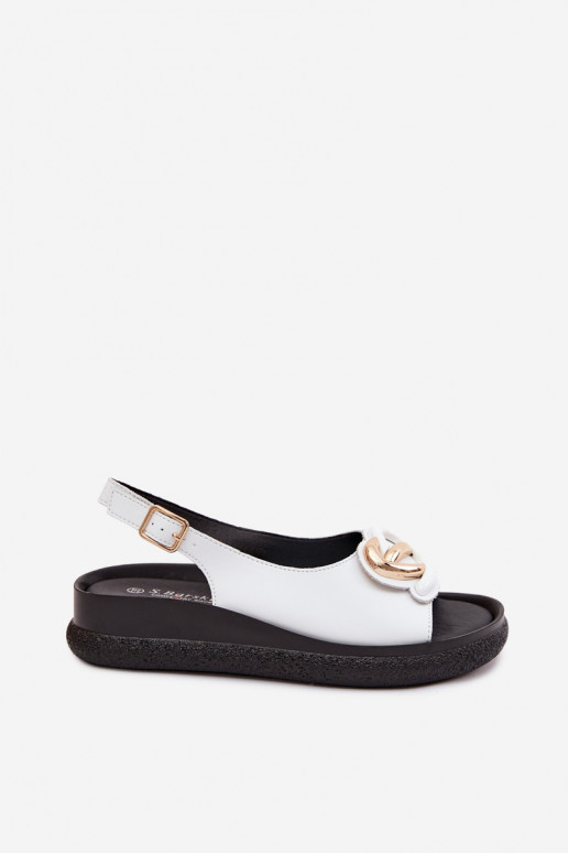 Sandalias de plataforma de cuero con adornos en blanco