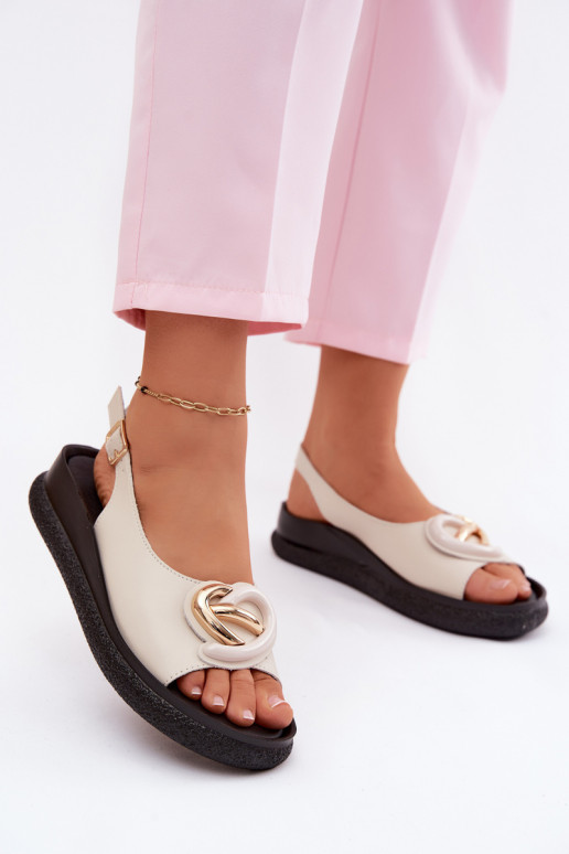 Piel Sandalias plataforma con adornos S.Barski KV61-6047 beige