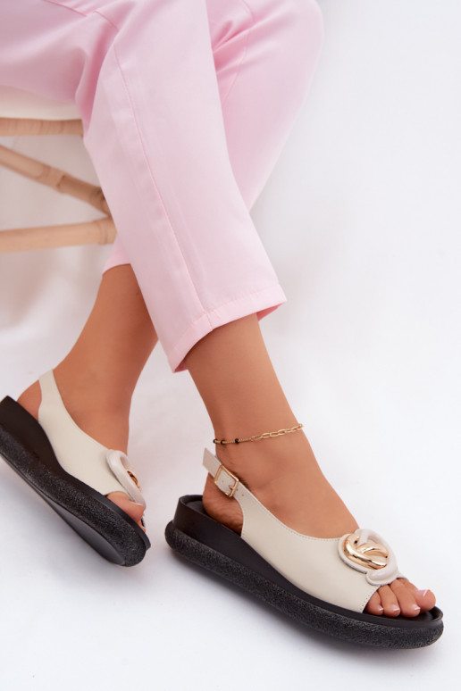 Piel Sandalias plataforma con adornos S.Barski KV61-6047 beige