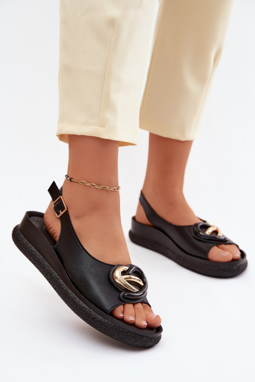 Piel Sandalias plataforma con adornos S.Barski KV61-6047 de color negro