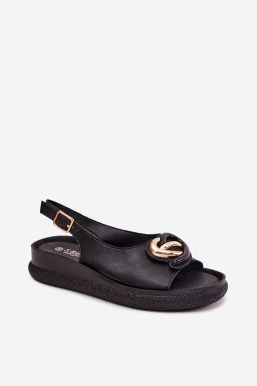 Sandalias de plataforma de cuero con adornos en negro