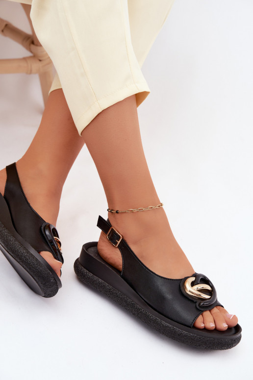 Piel Sandalias plataforma con adornos S.Barski KV61-6047 de color negro