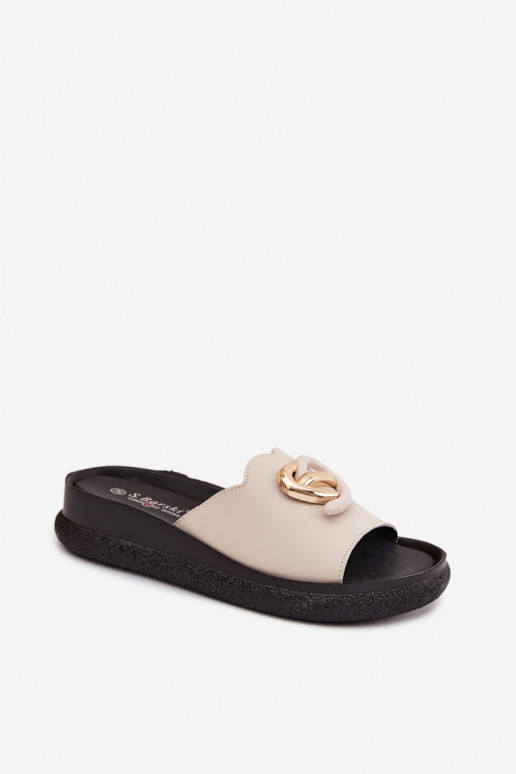 Chanclas de cuero con detalles decorativos S.Barski KV61-6046 color arena