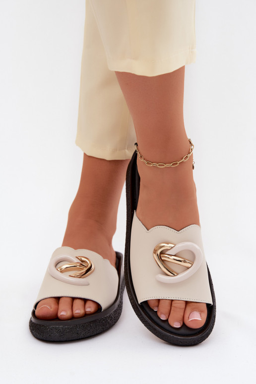 Chanclas de cuero con detalles decorativos S.Barski KV61-6046 color arena