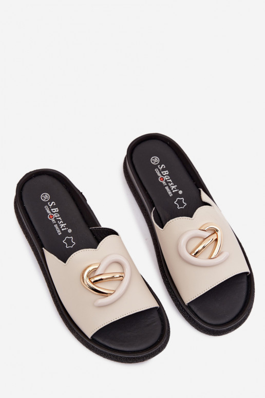 Chanclas de cuero con detalles decorativos S.Barski KV61-6046 color arena