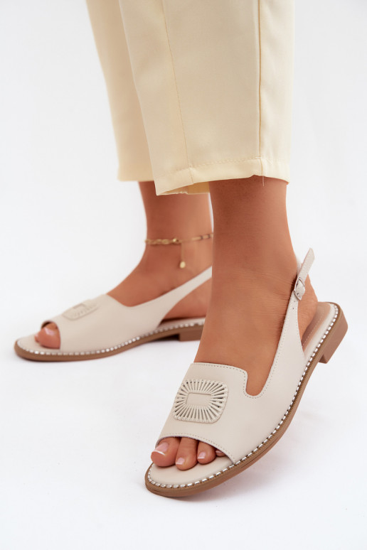Sandalias de mujer con tacones anchos S.Barski KV61-6076 color arena
