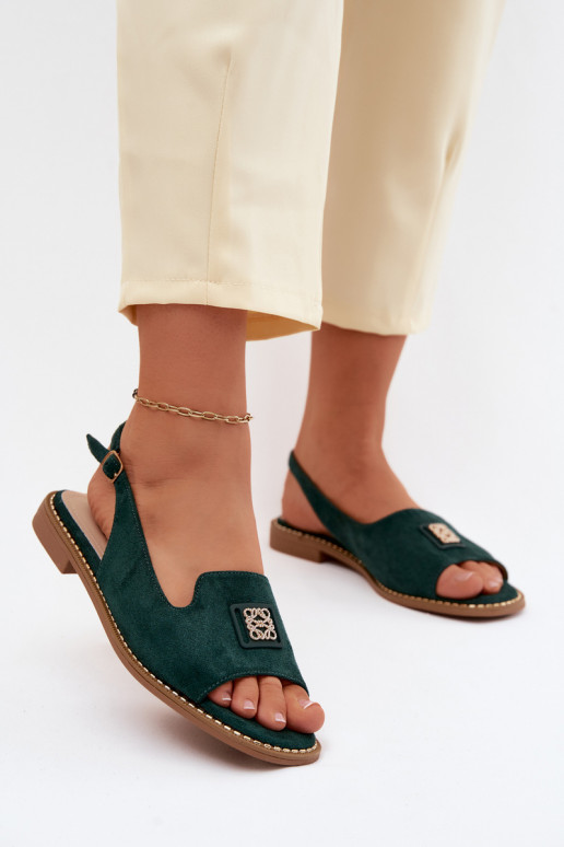 Sandalias de mujer con tacones anchos y detalles decorativos S.Barski KV61-6015 color verde
