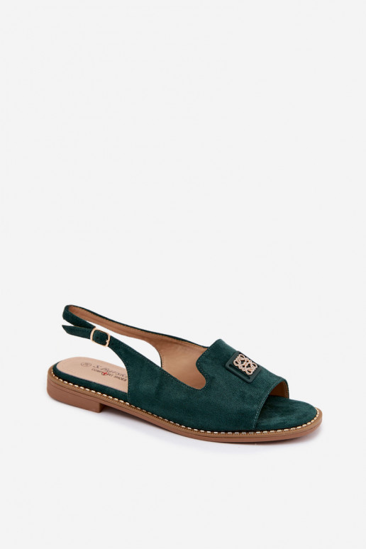 Sandalias de mujer con tacones anchos y detalles decorativos S.Barski KV61-6015 color verde