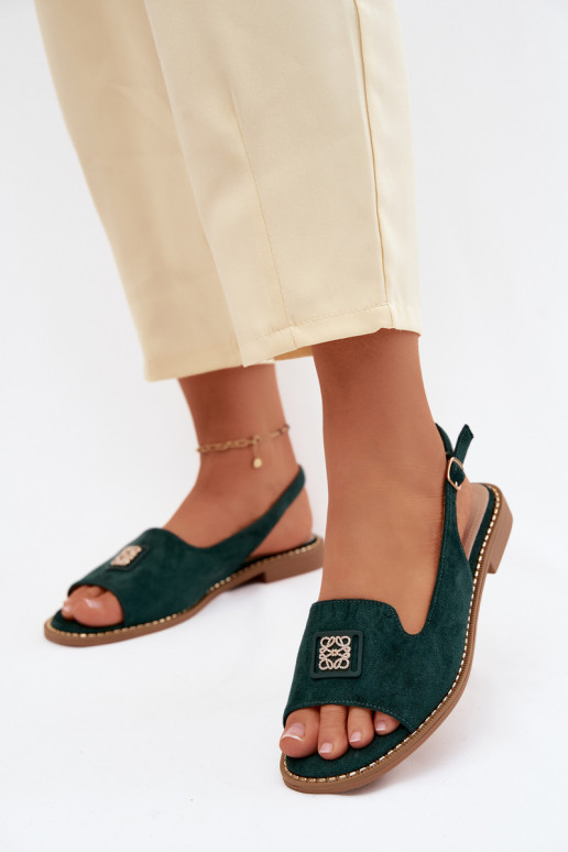Sandalias de mujer con tacones anchos y detalles decorativos S.Barski KV61-6015 color verde