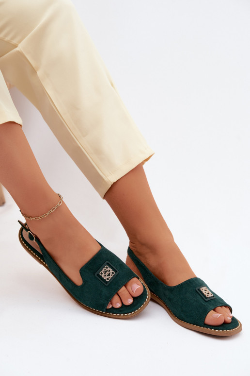 Sandalias de mujer con tacones anchos y detalles decorativos S.Barski KV61-6015 color verde