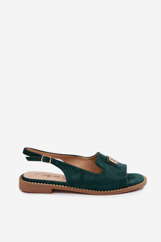 Sandalias de mujer con tacones anchos y detalles decorativos S.Barski KV61-6015 color verde