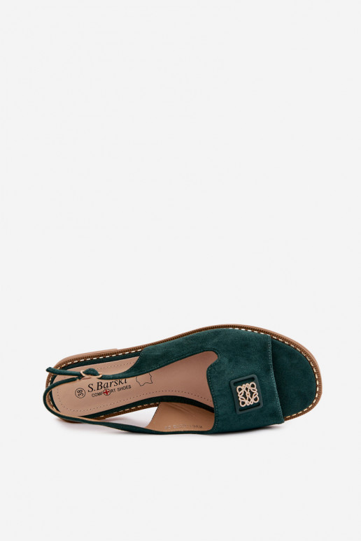 Sandalias de mujer con tacones anchos y detalles decorativos S.Barski KV61-6015 color verde