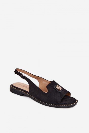 Sandalias de mujer con tacones anchos y detalles decorativos S.Barski KV61-6015 color negro 2