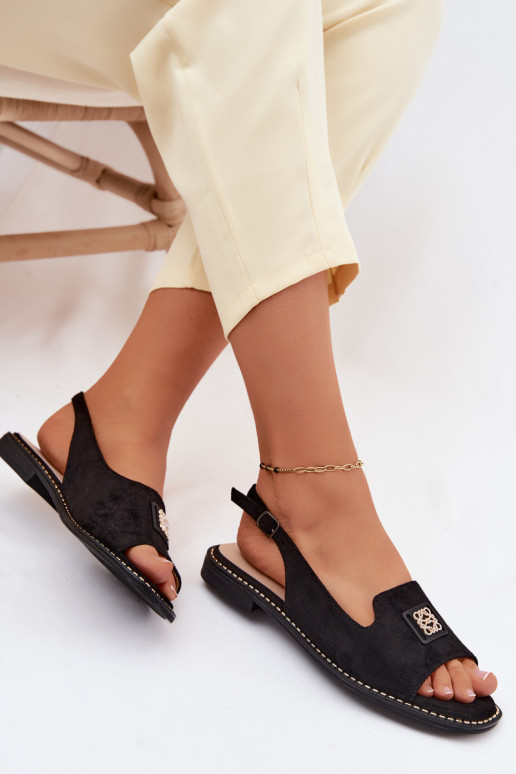 Sandalias de mujer con tacones anchos y detalles decorativos S.Barski KV61-6015 color negro