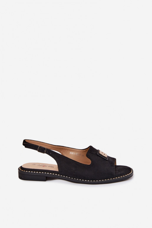 Sandalias de mujer con tacones anchos y detalles decorativos S.Barski KV61-6015 color negro