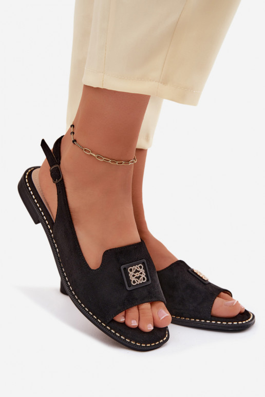 Sandalias de mujer con tacones anchos y detalles decorativos S.Barski KV61-6015 color negro