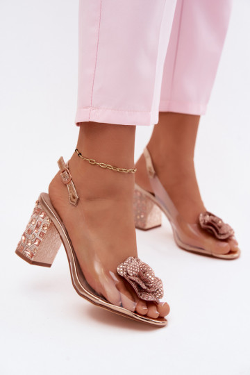 Sandalias transparentes con tacones y piedras brillantes D&A MR61-9013 color oro rosa 2