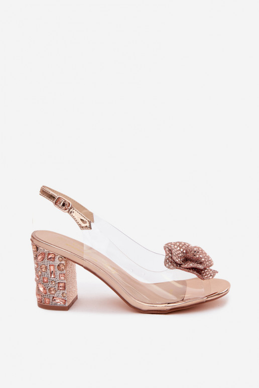 Sandalias transparentes con tacones y piedras brillantes D&A MR61-9013 color oro rosa