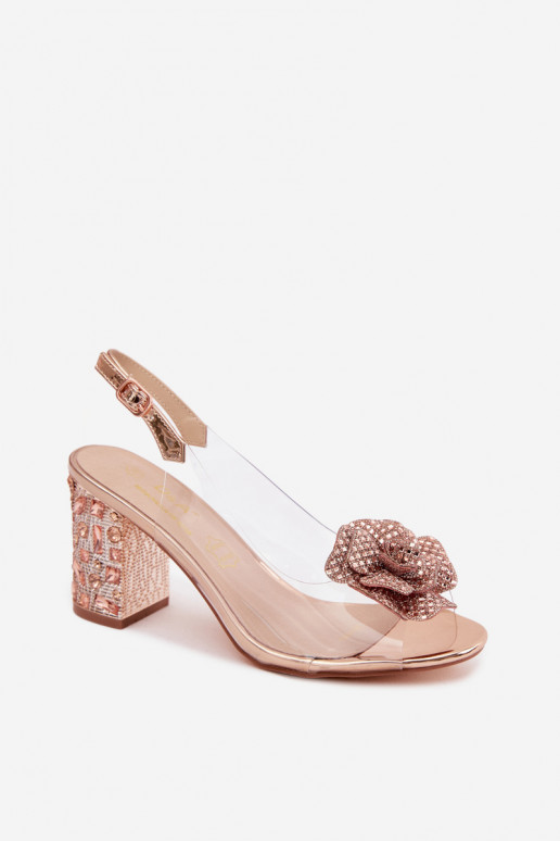 Sandalias transparentes con tacones y piedras brillantes D&A MR61-9013 color oro rosa