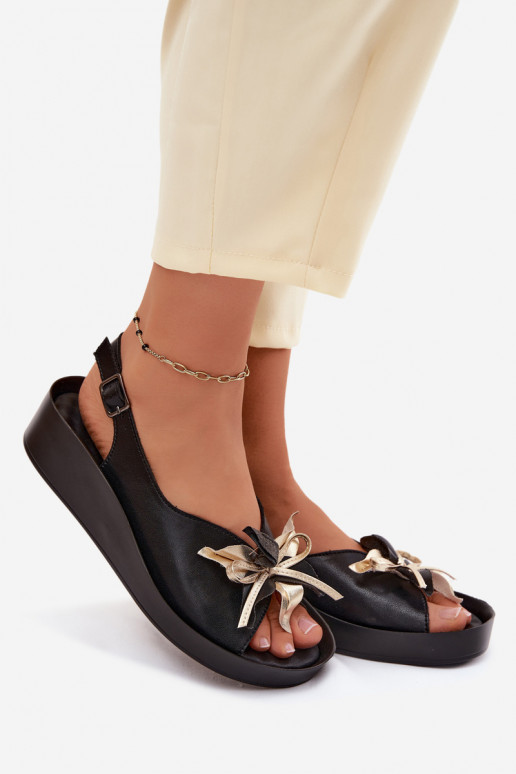 Sandalias de mujer Femenino con adornos S.Barski KV61-6045 de color negro